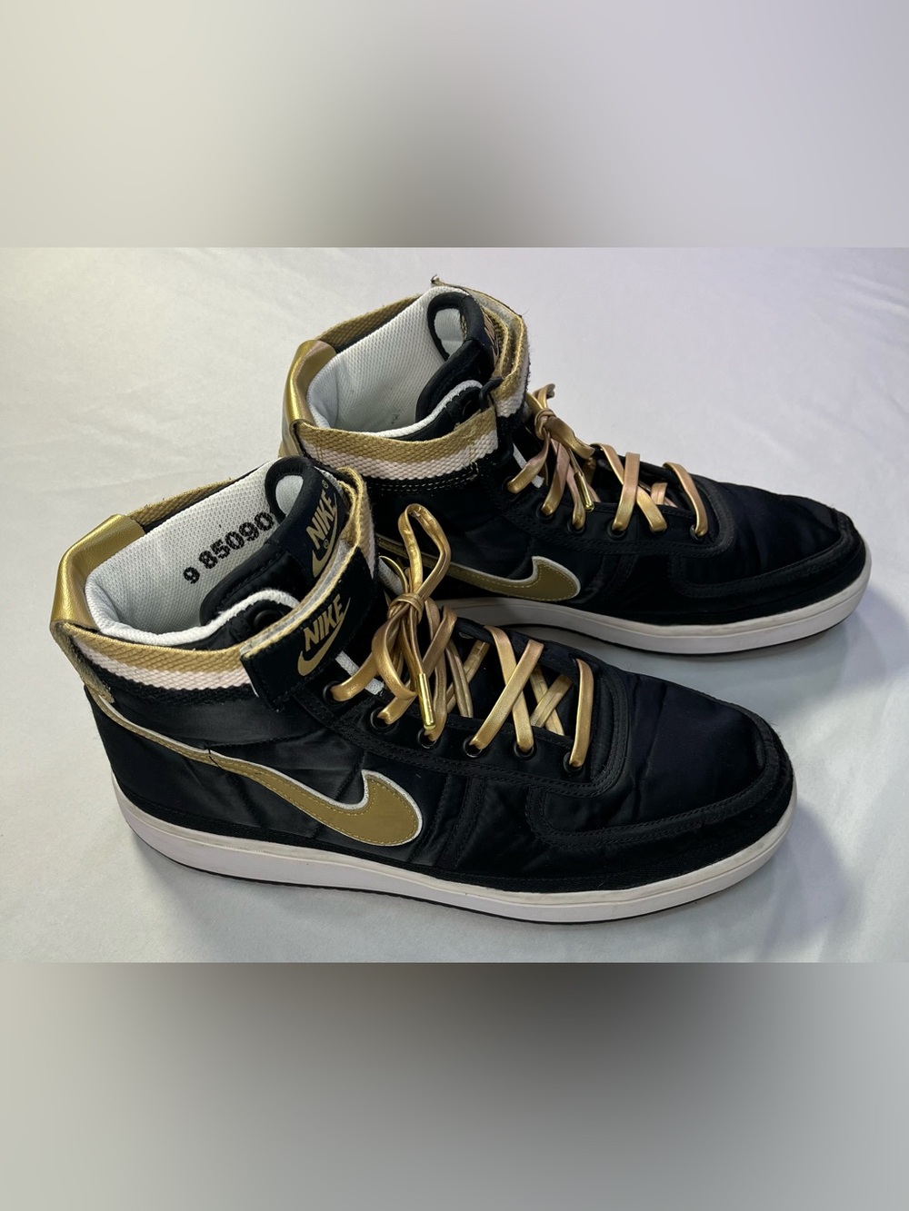 Nike Vandal High Supreme Black Metallic Gold Laces Ankle Strap Shoes Sneakers - Picture 2 of 12